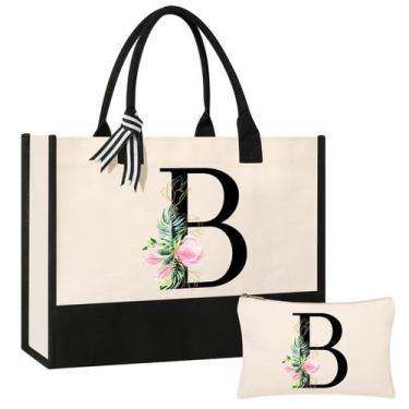 Imagem de Bolsa de praia AYGE, bolsa de cosméticos de lona inicial personalizada