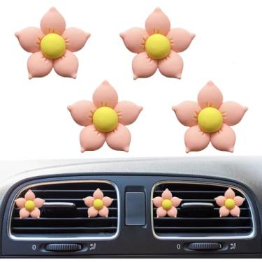Imagem de Clipes de ventilação de margarida fofos, 4 peças de flores purificadores de ar clipes de ventilação difusores charmosos decoração de carro para mulheres acessórios de decoração de interiores de carro