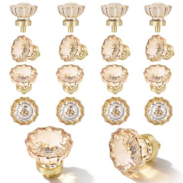 Imagem de CEYMIO Pacote com 16 puxadores de gaveta de cristal puxadores de armário puxadores de gaveta antigos, gavetas de armário de cozinhas armário guarda-roupa puxador vintage, cristais champanhe