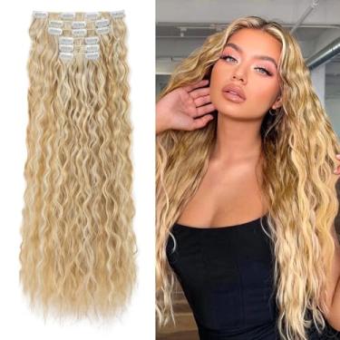 Imagem de Peruca de cabelo com clipe, 61 cm, 6 peças, extensões de cabelo sintéticas longas com clipe para mulheres (loiro com loiro claro)