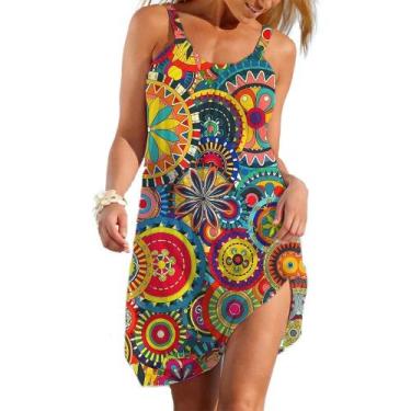 Imagem de Vestido Slip Étnico Boho Feminino Casual De Verão Saia Solta Para Uso 