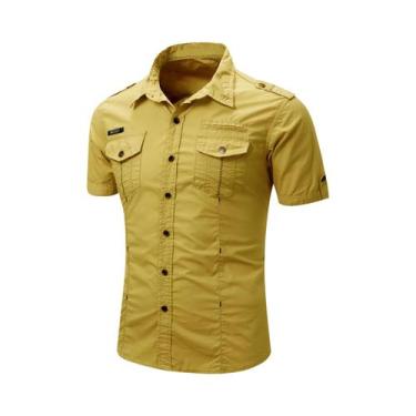 Imagem de Camisa Safari Masculina 100% Algodão De Manga Curta Casual Tática Carg