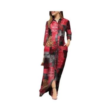 Imagem de Vestido Longo Casual Feminino Com Estampa Em Patchwork, Ajuste Solto, 