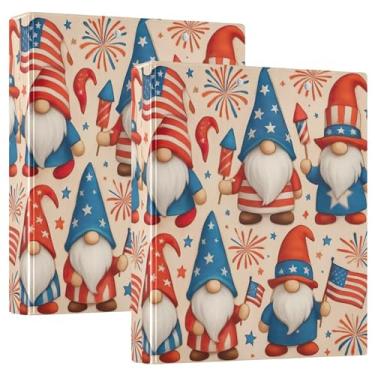 Imagem de Fichários Patriotic Gnomos Red American de 3 cm com 3 anéis para guardar 200 folhas, 3 pastas de anéis, fichário de escritório de anel redondo, 31,5 x 27 x 6 cm, 1 pacote