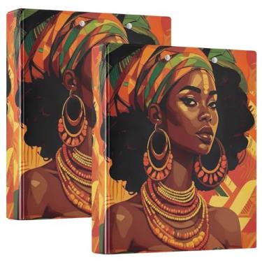 Imagem de Fichários personalizados para mulher africana laranja 3,8 cm, 3 anéis, 200 folhas, 3 pastas de anéis, fichário de escritório fofo, 31,5 x 27 x 6 cm, pacote com 2