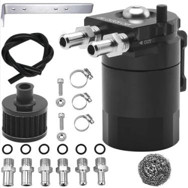 Imagem de Satiooog Kit de tanque de lata de captura de óleo de 300 ml com filtro de respiro, tanque de reservatório de óleo separador de óleo de alumínio com kit de mangueira de linha de combustível universal