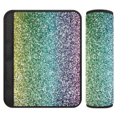 Imagem de Forro de cinto de segurança macio com glitter arco-íris, acolchoado com algodão, capas de alça de carrinho de bebê, almofada de cinto de segurança infantil