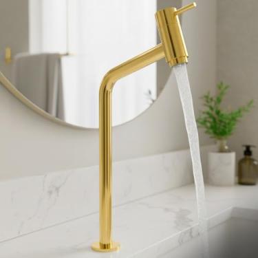 Imagem de Torneira Banheiro Lavabo Bica Alta Bancada Inox Link 45°(Dourada)