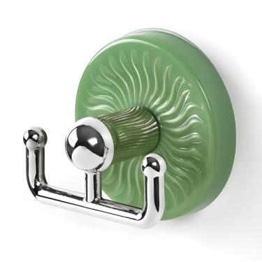 Imagem de Pacote com 4 ganchos fortes para ventosas – cabides multicoloridos para banheiro e chuveiro para espelhos, vidros, azulejos | Ganchos adesivos ABS sem perfuração (azul/verde/rosa/bege, resistente