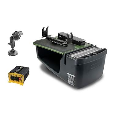 Imagem de AutoExec Mesa de carro Efficiency FileMaster para sua estação de trabalho de veículos e escritório móvel, verde exército, com inversor de potência de 400 watts, suporte de impressora e suporte de