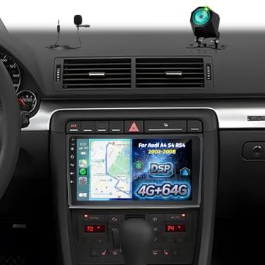 Imagem de [4 + 64 GB] Rádio Android para Audi A4 S4 RS4 2002-2008: NHOPEEW 9 polegadas IPS Touchscreen Yaris Stereo - Carplay sem fio e Android Auto, página inicial personalizada, DSP/EQ, 5G/WiFi, SWC + câmera