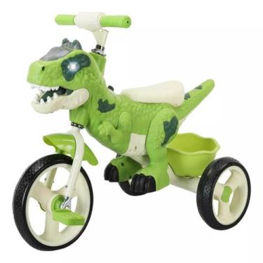 Imagem de Triciclo Dinossauro Passeio Motoca Infantil C/ Cesta Luz Som - DM Toys