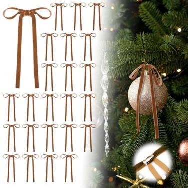 Imagem de Entrirolly 24 peças de laços de árvore de Natal de veludo cáqui clipon, 12,7 x 17,8 cm laço de guirlanda de fita de veludo vintage com clipe artesanato laços de presente para decoração neutra rústica