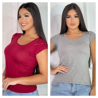Imagem de Kit 2 Blusas Femininas detalhe na manga - GK TODA BELA, Vermelho, Cinz