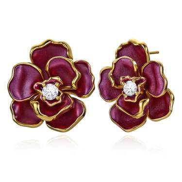 Imagem de Cicy Bell Brincos de flor para mulheres modernos banhados a ouro 18 k íris esmalte zircônia cúbica primavera verão boho declaração brincos joias presentes, Latão banhado a ouro 18k, zircônia cúbica