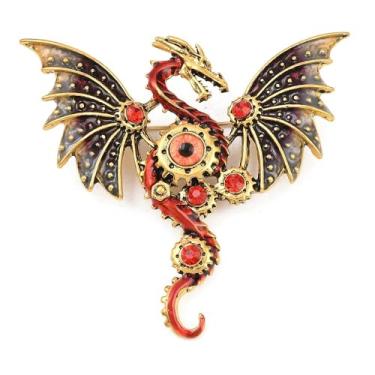 Imagem de 1 peça máquina dragão mosca com olho turco colorido arco-íris liga strass broches vintage máquina antiga estilo punk alfinetes de lapela para mochila roupas terno uniforme vestido decorações