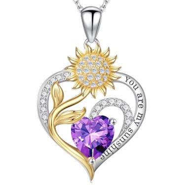 Imagem de Iefil Presentes de Dia das Mães - Presentes de girassol para mulheres, colar de girassol, colar de pedra do mês de nascimento para mulheres, presente de aniversário para mãe, You Are My Sunshine, joia