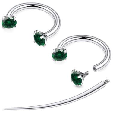 Imagem de Tvalccoy F136 titânio 20/18/16/14 g Ferradura nariz septo lábio orelha piercings 8/10/12 mm cartilagem hélice daith brincos joias para mulheres homens, 14g*5/16in(8mm), Metal, Zircônia cúbica