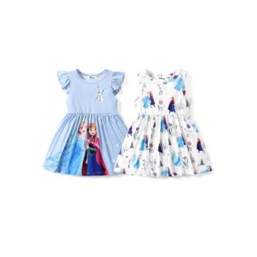 Imagem de Vestidos infantis Disney Frozen Elsa e Anna, pacote com 2 vestidos par