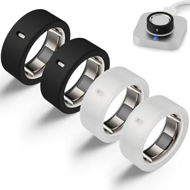 Imagem de Snyeest Protetor compatível com Oura Ring 4/Gen 4 cerâmica/3ª geração, capa de silicone antiarranhões anel elástico para dedo woking out academia para mulheres e homens - 2preto + 2transparente - M