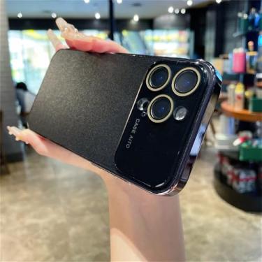 Imagem de Capa de celular grande com janela e glitter fosco para iPhone 16, 15, 14, 13 Pro Max com proteção de câmera em vidro à prova de choque C