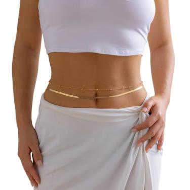 Imagem de Corrente de cintura banhada a ouro 14K para mulheres, biquíni ajustável com design de pérola e cobra