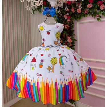 Imagem de Vestido Lápis Aquarela ABC Branco e Azul Royal - Tecido Tecnosoft, 10,