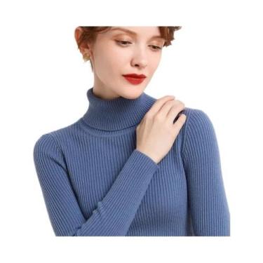 Imagem de Suéter Feminino De Tricô Macio Com Gola Alta, Ajuste Slim, Cor Sólida,
