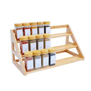 Imagem de Prateleira de especiarias de bambu: prateleira de especiarias grande para organizador de armário de despensa de bancada de cozinha, comporta 24 potes de especiarias (5,3 cm)