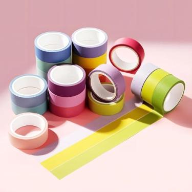 Imagem de Conjunto de adesivos Washi de cor sólida com 20 rolos, adesivos decorativos de 5 metros para artes faça-você-mesmo, materiais de diário, scrapbook, cartão, embrulho de presente (1,5 cm)