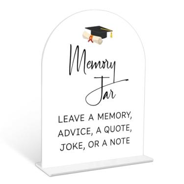 Imagem de Placa de pote de memória de formatura, 15 x 20 cm, arco branco, placa de festa de graduação com suporte, placa de festa de formatura para turma de 2025, decoração de graduação, suprimentos para festa