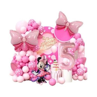 Imagem de Conjunto De Arco De Balões Com Laço Rosa Da Minnie Mouse Com 120 Peças