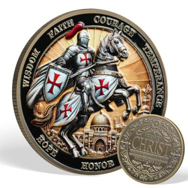 Imagem de MINDANCHOR Moeda do Desafio Cristão dos Cavaleiros Templários, Armadura de Deus Guerreiro com Filipenses 4:13 Versículo da Bíblia, Presentes de Fé Religiosa Inspiradora para Colecionadores