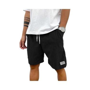 Imagem de Bermudas Casuais De Verão Em Corduroy Leve Para Homens, Cor Sólida, Mo