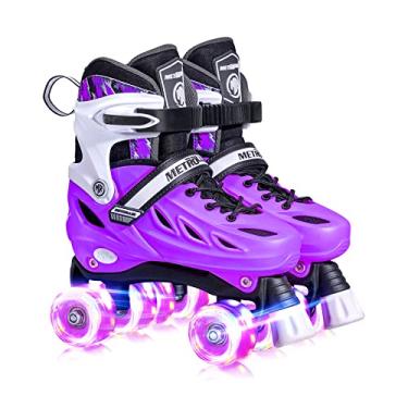 Imagem de METROLLER Patins para meninas de 5 a 8 anos, 8 a 12 anos e adolescentes, 4 tamanhos ajustáveis para crianças, patins infantis com rodas iluminadas, para mulheres (roxo, GG - jovens e adultos (7-10
