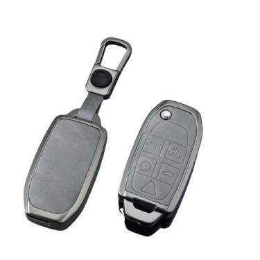 Imagem de Zine liga caso chave do carro capa titular fob compatível com volvo xc90 xc70 s80 s60 s40 v70 v50 c30 c70 5 botões protetor acessório(N-gun grey chain 2)