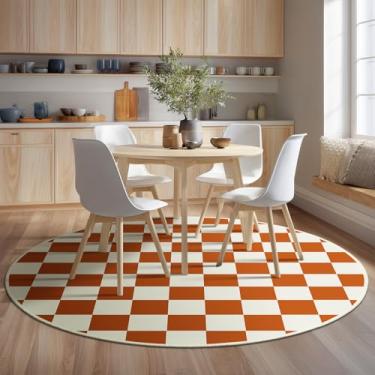 Imagem de Doteon Tapete xadrez marrom antiderrapante geométrico marrom e bege redondo para sala de estar, quarto, sala de jogos, 1,8 m de diâmetro