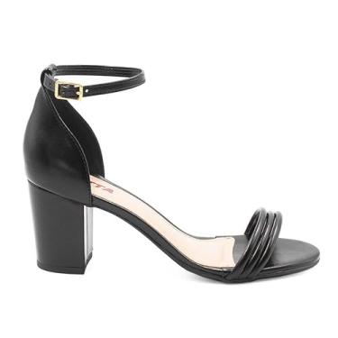 Imagem de Zatta Sandália Salto Bloco Cindy, Material Tecnológico, Salto 6.5 cm, com Fivela e Tiras (Preto, BR, Adulto, Numérico, 38)