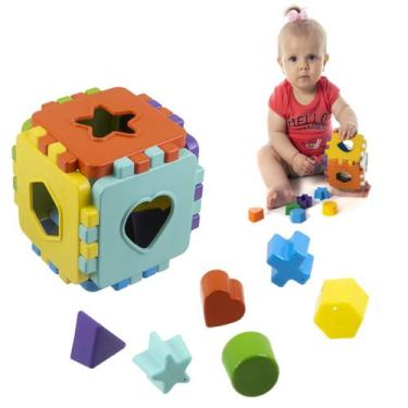 Imagem de Brinquedo Educativo Cubo de Montar Encaixar Didático Formas - Kendy Br