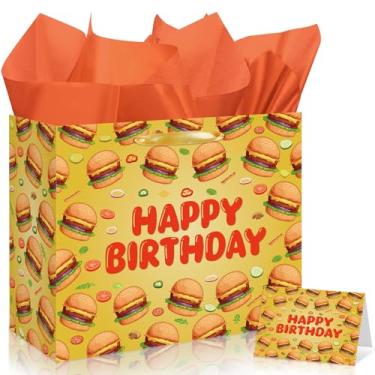 Imagem de Woosytoo Decoração de aniversário de pizza grande saco de papel com cartão de papel de seda, festival infantil culinária Itália tema suprimentos de festa