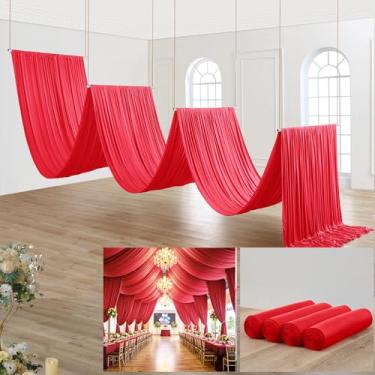 Imagem de Cortinas de teto vermelhas de 5 pés × 40 pés para festas de casamento, 4 painéis, cortina de teto bege extra alta de 1,8 m para tenda de cobertura, sem rugas, elegante cortina de tecido de poliéster