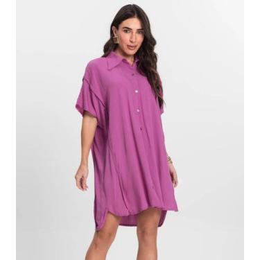 Imagem de Vestido Chemise Feminino Com Gola Endless Rosa, G, Rosa