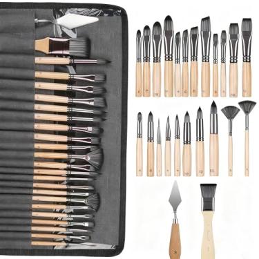 Imagem de Conjunto de pincéis de tinta, 25 peças de séries de artistas profissionais com tela plana ampla, filbert, leque, adaga, língua de gato, redonda, ângulo, rigger para óleo, pinturas em tela acrílica