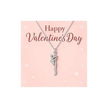 Imagem de HUASAI Colar de abraço para mulheres, colar combinando para casais abraçando colares com pingente de presente de dia dos namorados, Large, Zinco, Sem Pedra Preciosa