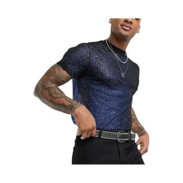 Imagem de Camiseta Masculina Slim Fit De Malha Transparente Com Manga Curta Para