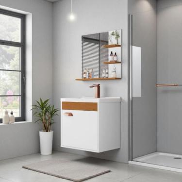 Imagem de Gabinete E Espelheira Banheiro Com Suporte Branco Cedro - Drop de Casa