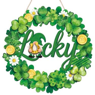 Imagem de Yalikop Guirlanda de Dia de São Patrício para porta da frente, placa de decoração de porta de madeira, letreiro da sorte, letreiro de parede, irlandês, bem-vindo, dia de São Patrício, pendurar para