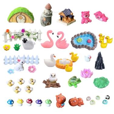 Imagem de PE.WELLWOO Mini acessórios de jardim de fadas, 53 peças, mini animais de resina para decoração de terrário, acessórios de jardim em miniatura para paisagens em vasos