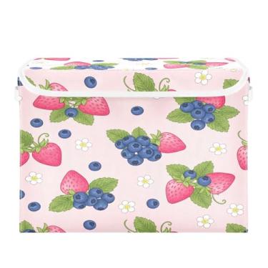 Imagem de STAYTOP Caixas de armazenamento de morangos e mirtilos com tampas e alça de transporte, caixas de armazenamento dobráveis organizadores de recipientes para casa, quarto, armário, escritório