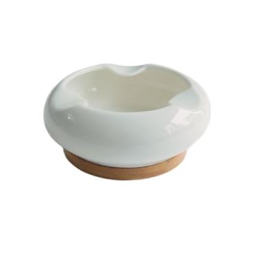 Imagem de Cinzeiro de cerâmica moderno com tampa cinzeiro de cigarro de mesa para fumantes para decoração de casa interna ou externa (branco) decoração de casa